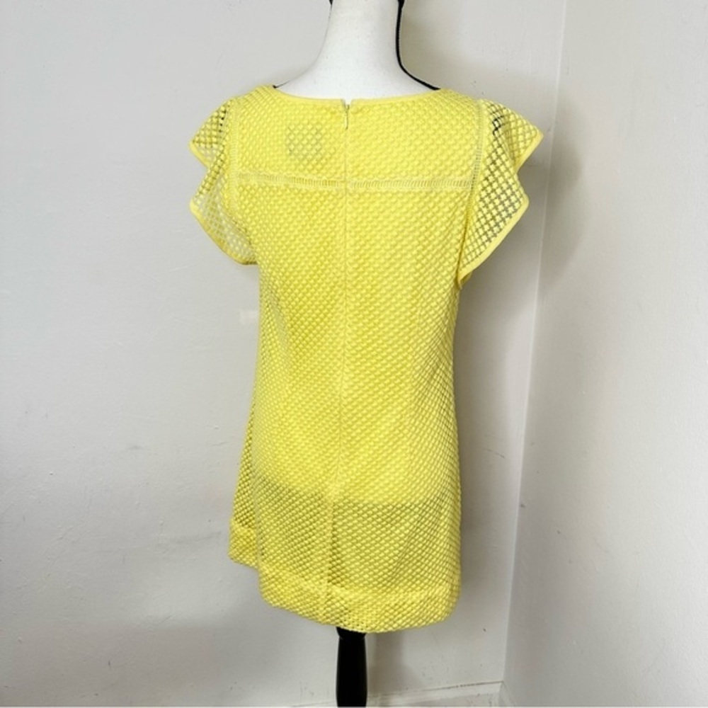 Adrianna Papell Women's Yellow Embroidered Ruffled Shift Dress Size 6 - Picture 7 of 13